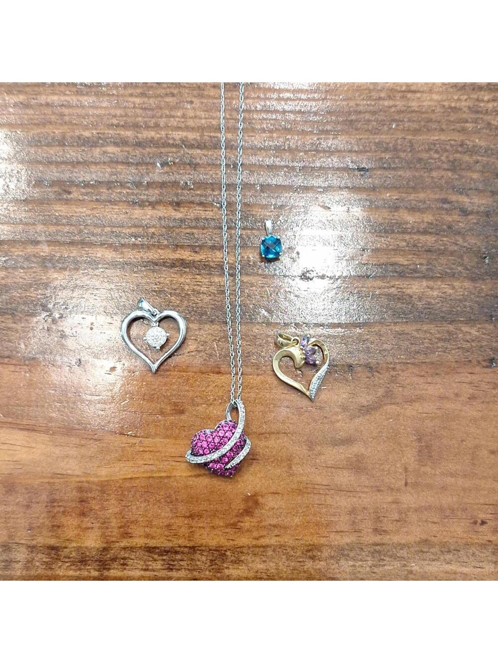Amethyst ruby sapphire diamond Heart pendants necklace Lot